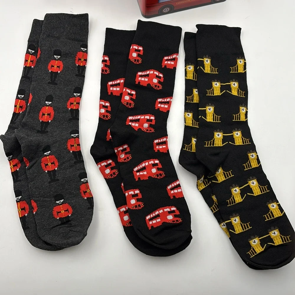Carnaby Sock Co Metal London Transit Gift Box 6 Pair London Theme Crew Socks